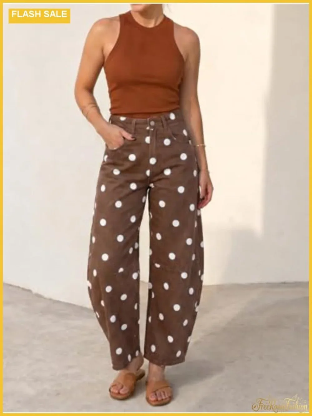 Women's High Rise Barrel Jeans Polka Dot Wide Leg Loose Stretchy Denim